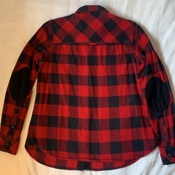 Roots buffalo plaid cotton heavy flannel shirt w elbow patches EUC - Picture 5 of 9